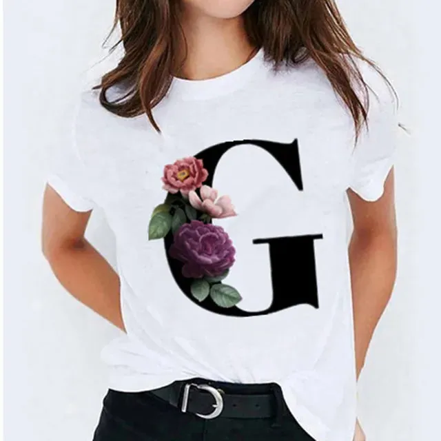 26 Letter Printed Women's T-shirts