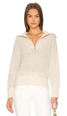 525 Mix Stitch Half Zip Sweater in Cream