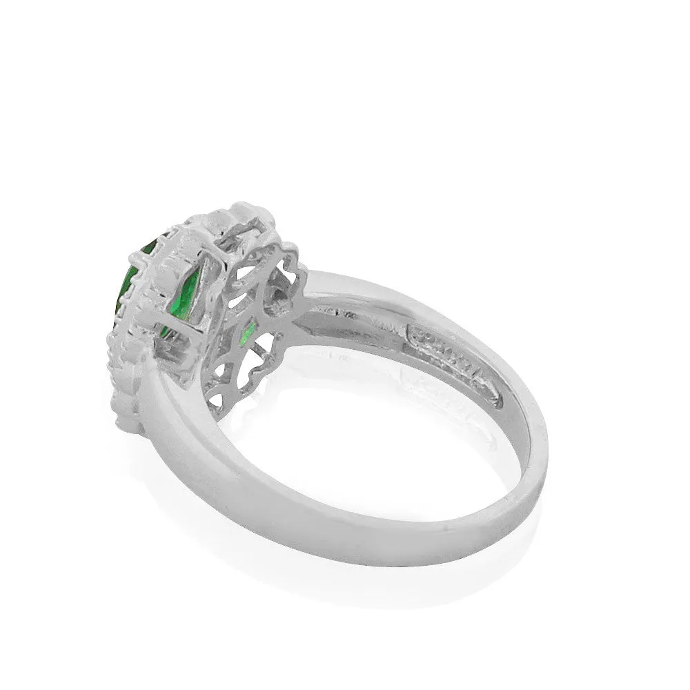 925 Sterling Silver Green Emerald-Tone CZ Filigree Pendant Necklace Ring Jewelry Set