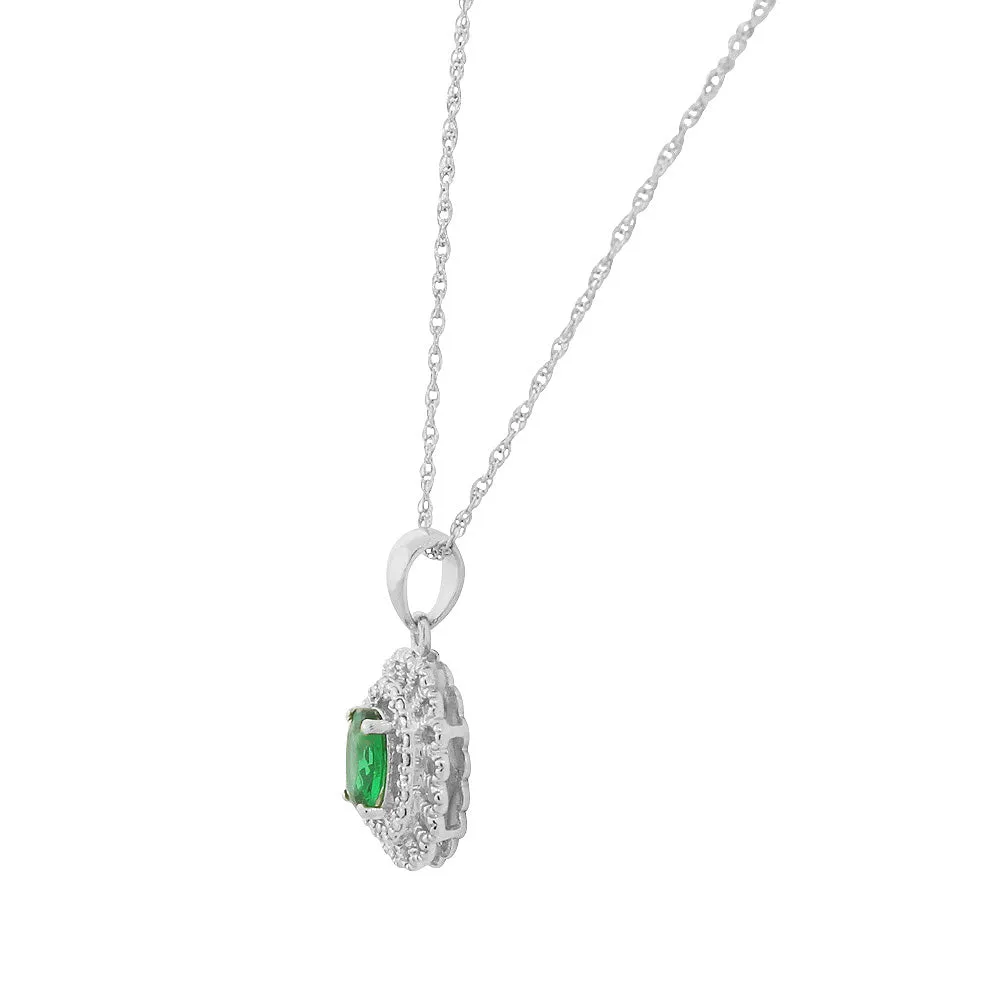 925 Sterling Silver Green Emerald-Tone CZ Filigree Pendant Necklace Ring Jewelry Set