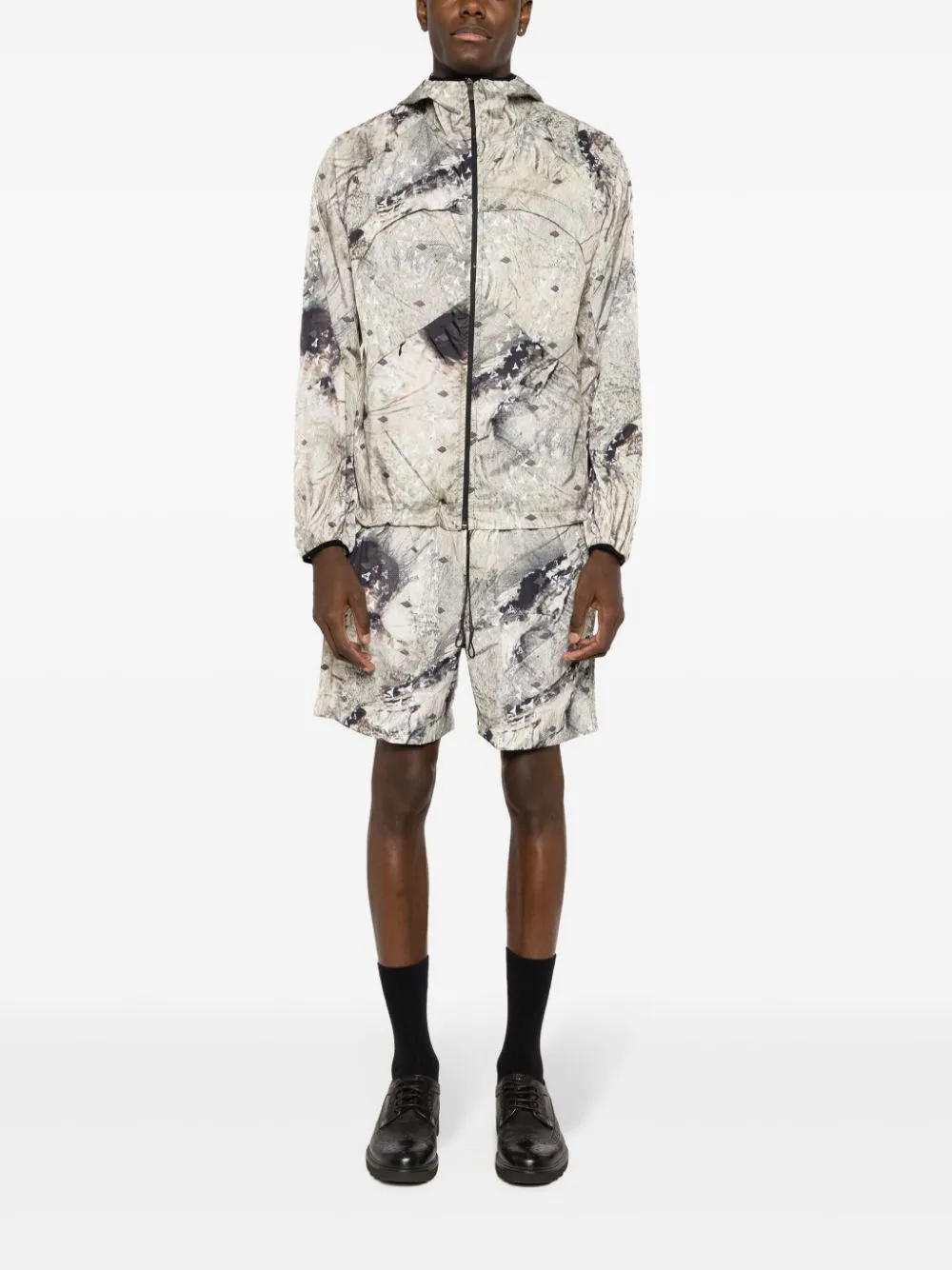 abstract-print hooded jacket