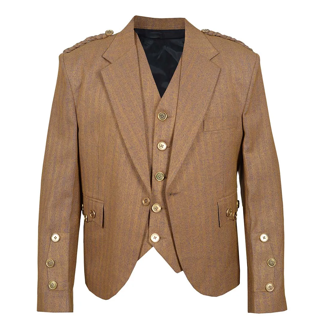 Argyll Jacket With Waistcoat/Vest Brown Serge Wool