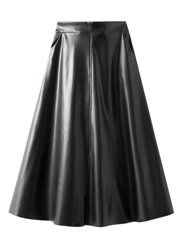 Autumn and Winter PU Leather Solid Color Skirt