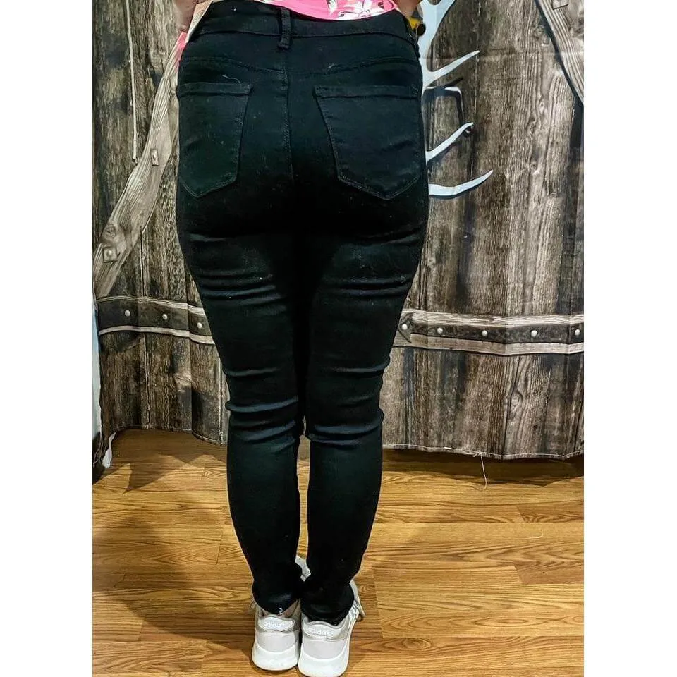 Black Juniors Stretch Wax Jeans