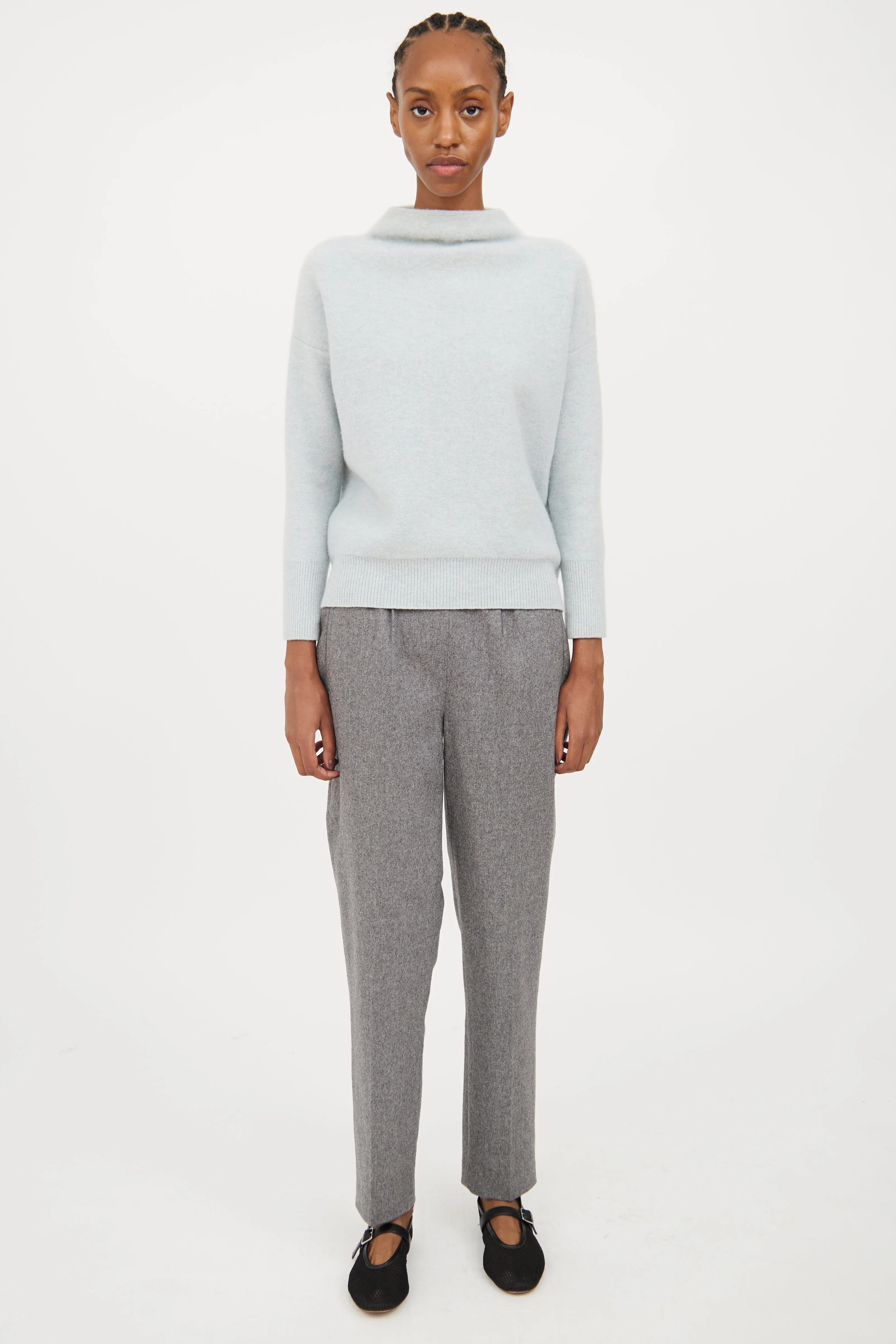 Blue Cashmere Mock Neck Sweater