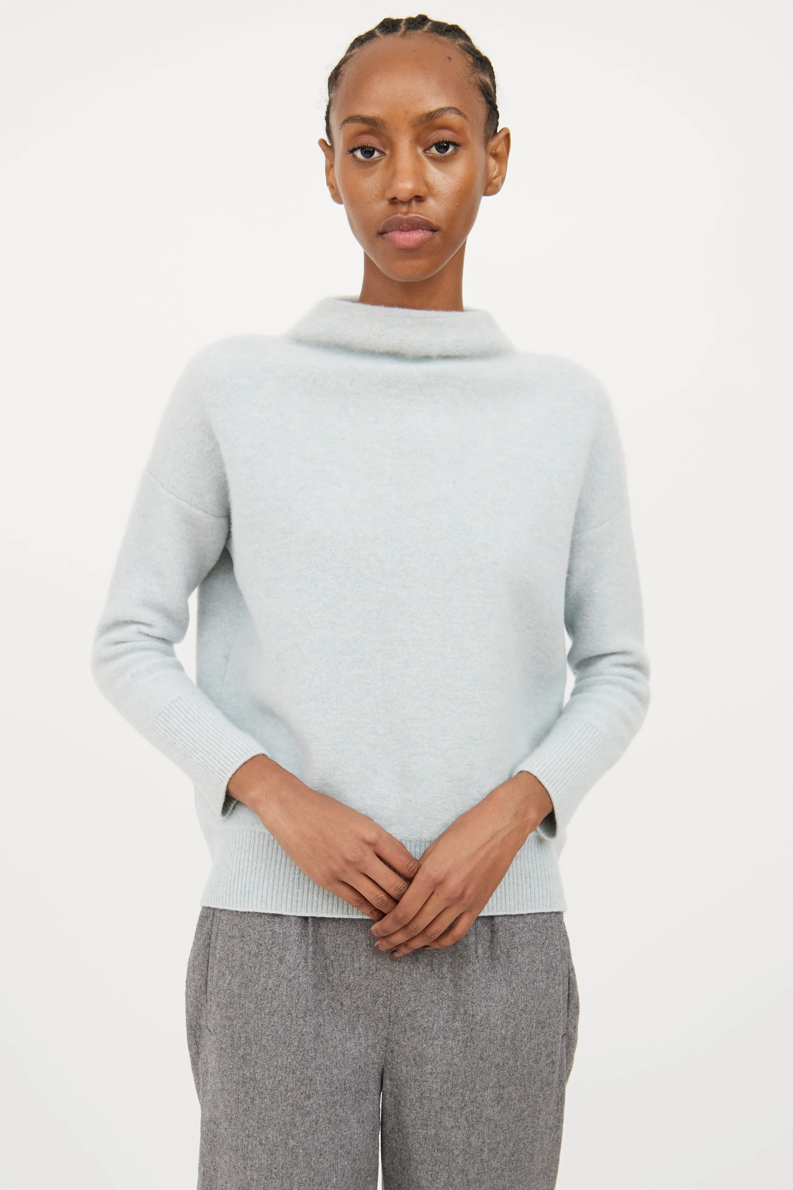 Blue Cashmere Mock Neck Sweater