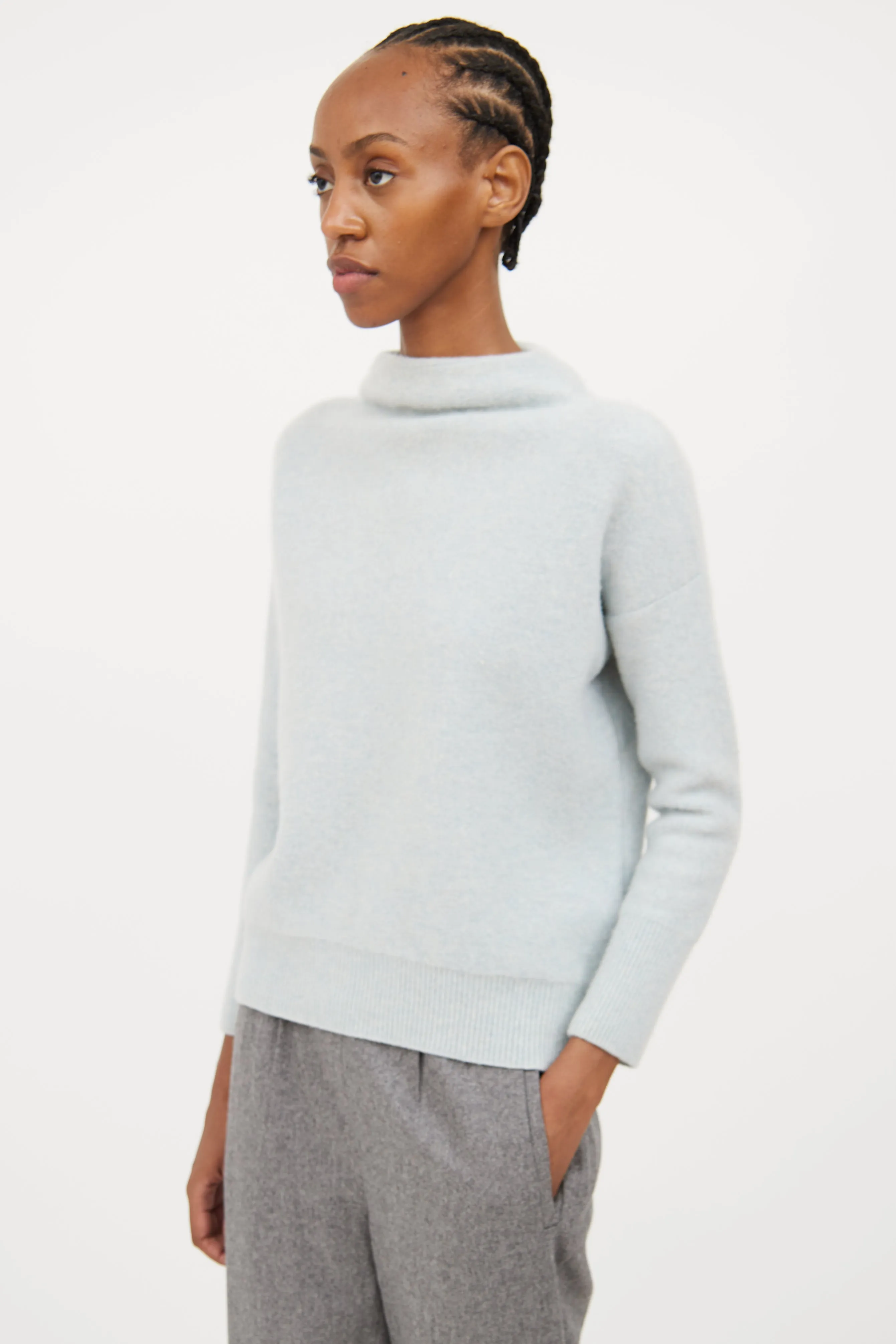 Blue Cashmere Mock Neck Sweater