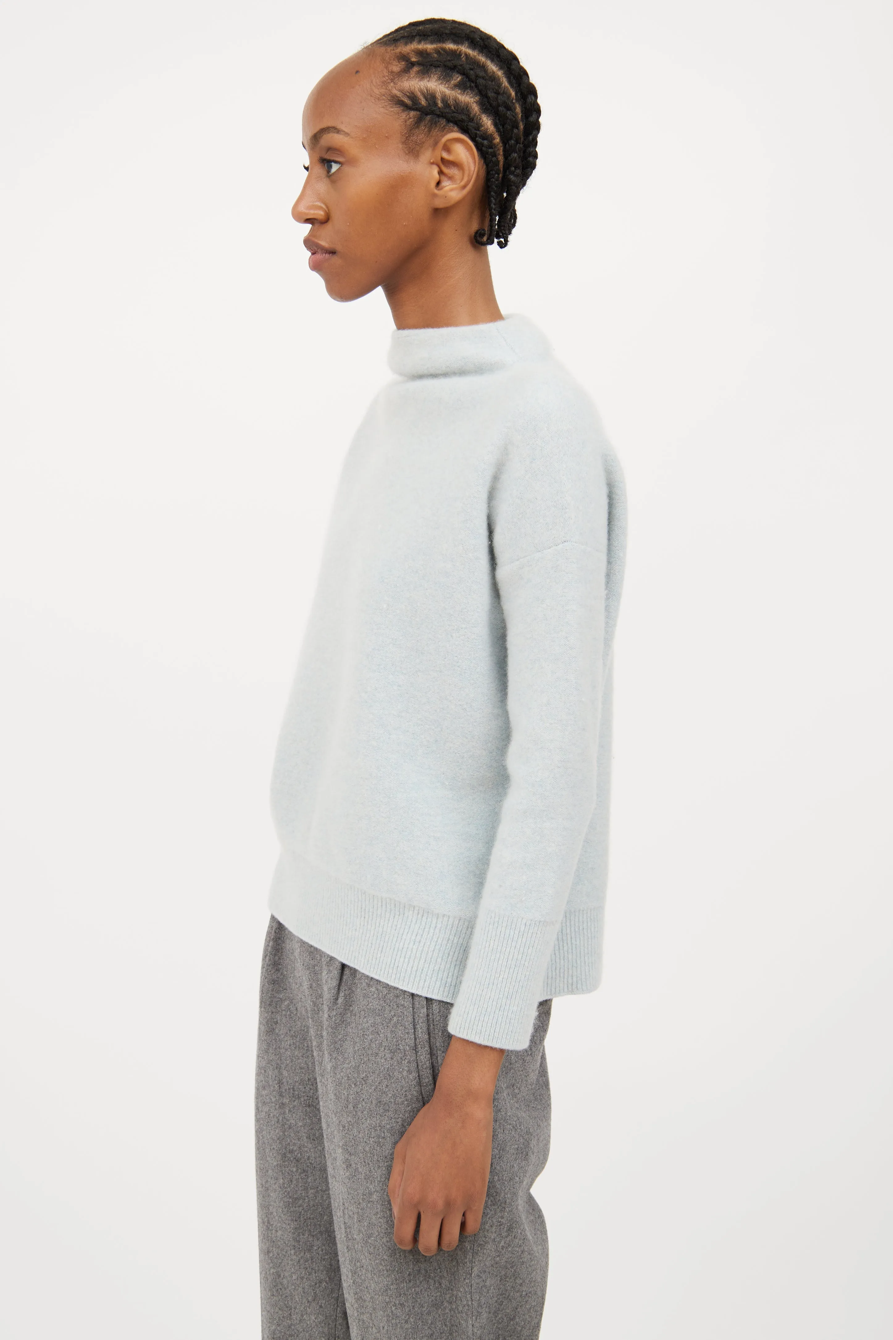 Blue Cashmere Mock Neck Sweater