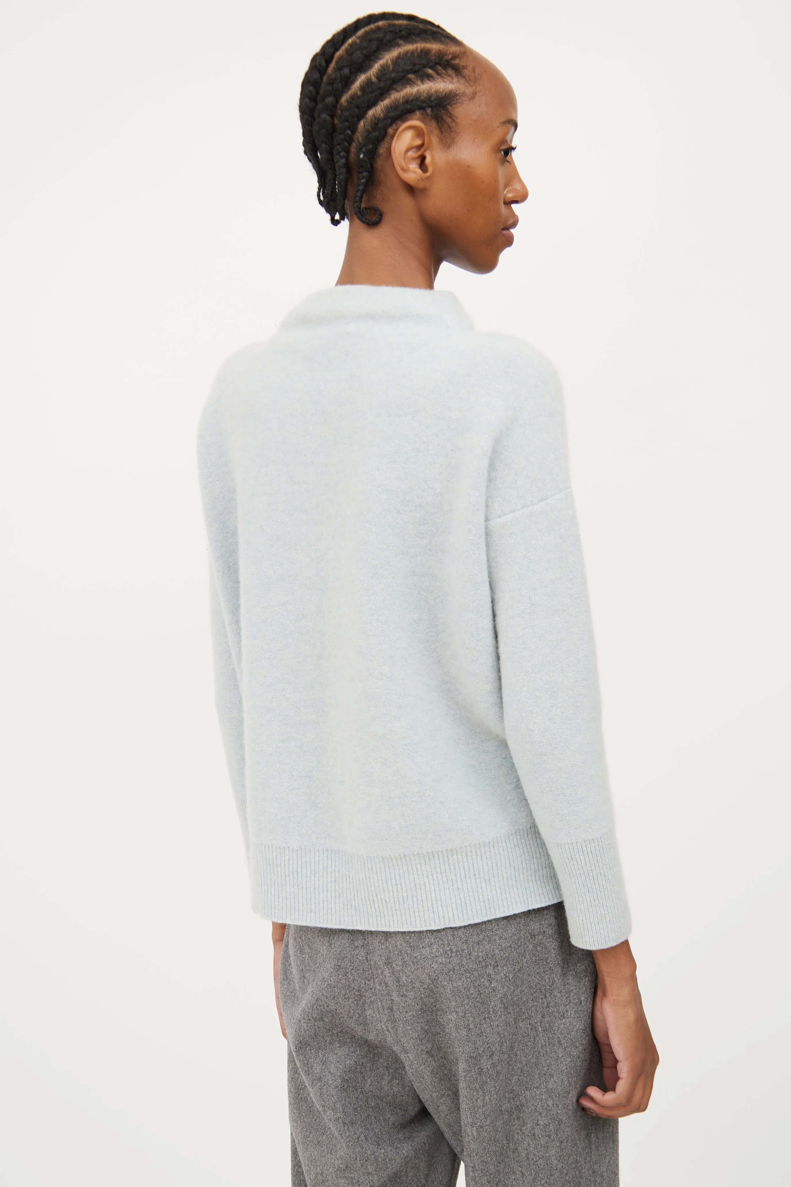 Blue Cashmere Mock Neck Sweater