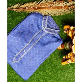 Blue Cotton Silk Embroidered Kurta
