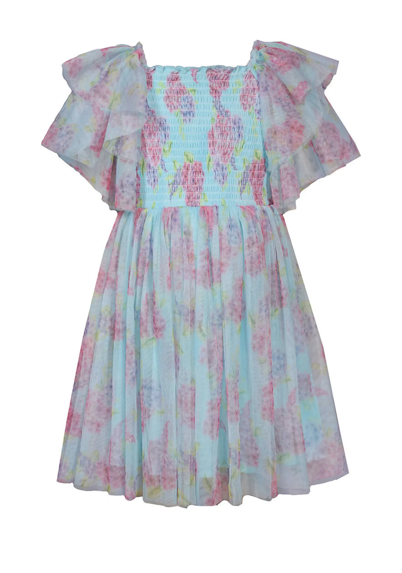 Bonnie Jean Blue Smocked Mesh Dress