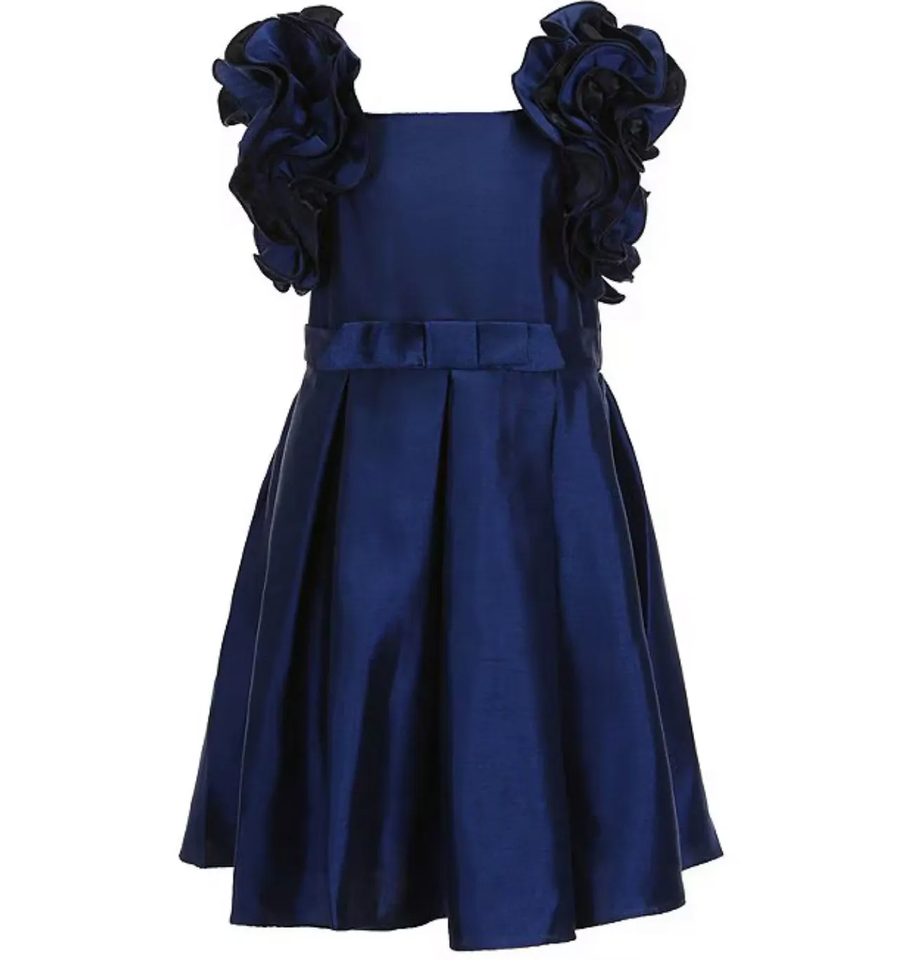 Bonnie Jean Navy Ruffle Shoulder Party Dress