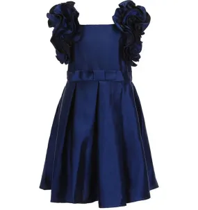 Bonnie Jean Navy Ruffle Shoulder Party Dress