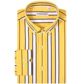 CAIZIYIJIA Men's Classic Trendy Fashion Casual Long Sleeves Stripes Dress Shirt