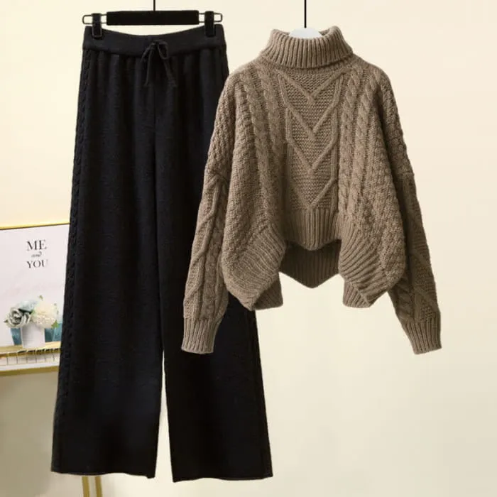 Chic Cable Sweater Wide Leg Pants Set