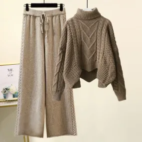 Chic Cable Sweater Wide Leg Pants Set