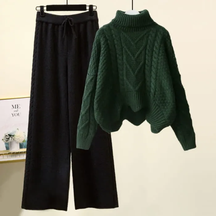 Chic Cable Sweater Wide Leg Pants Set