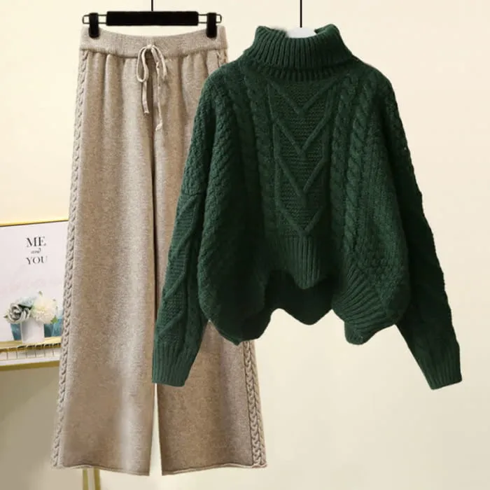 Chic Cable Sweater Wide Leg Pants Set