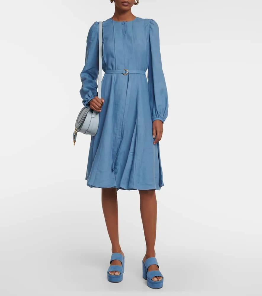 Chloe Belted linen midi dress