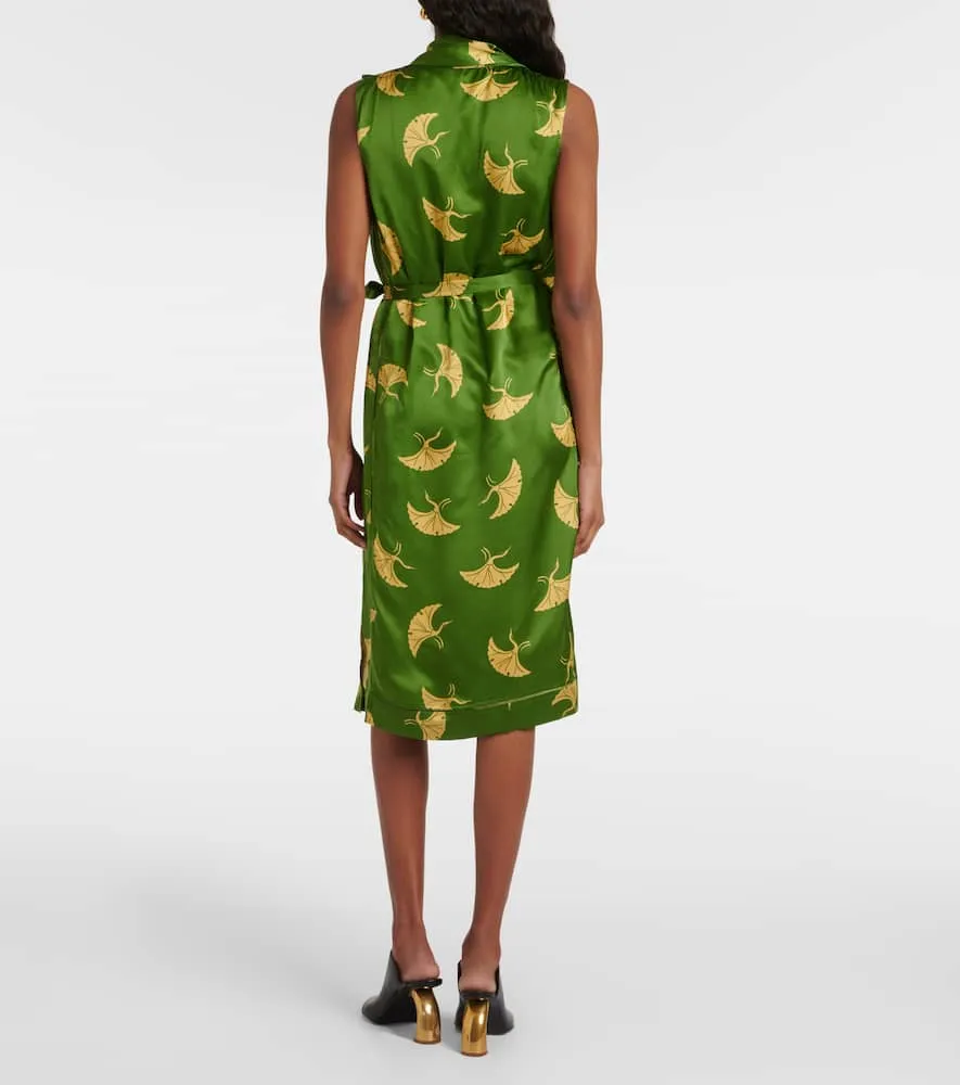 Dries Van Noten Printed silk satin wrap dress