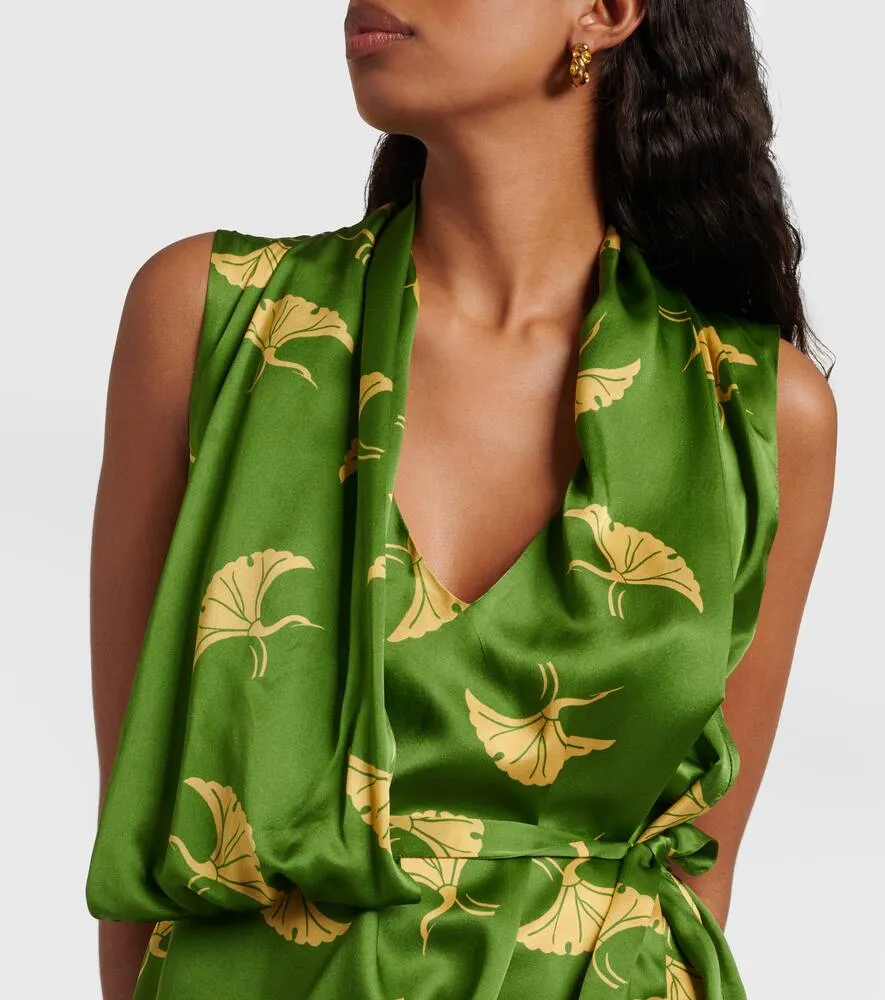 Dries Van Noten Printed silk satin wrap dress