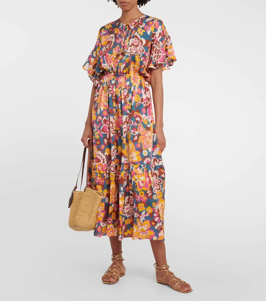 Eres Piment floral silk and cotton midi dress