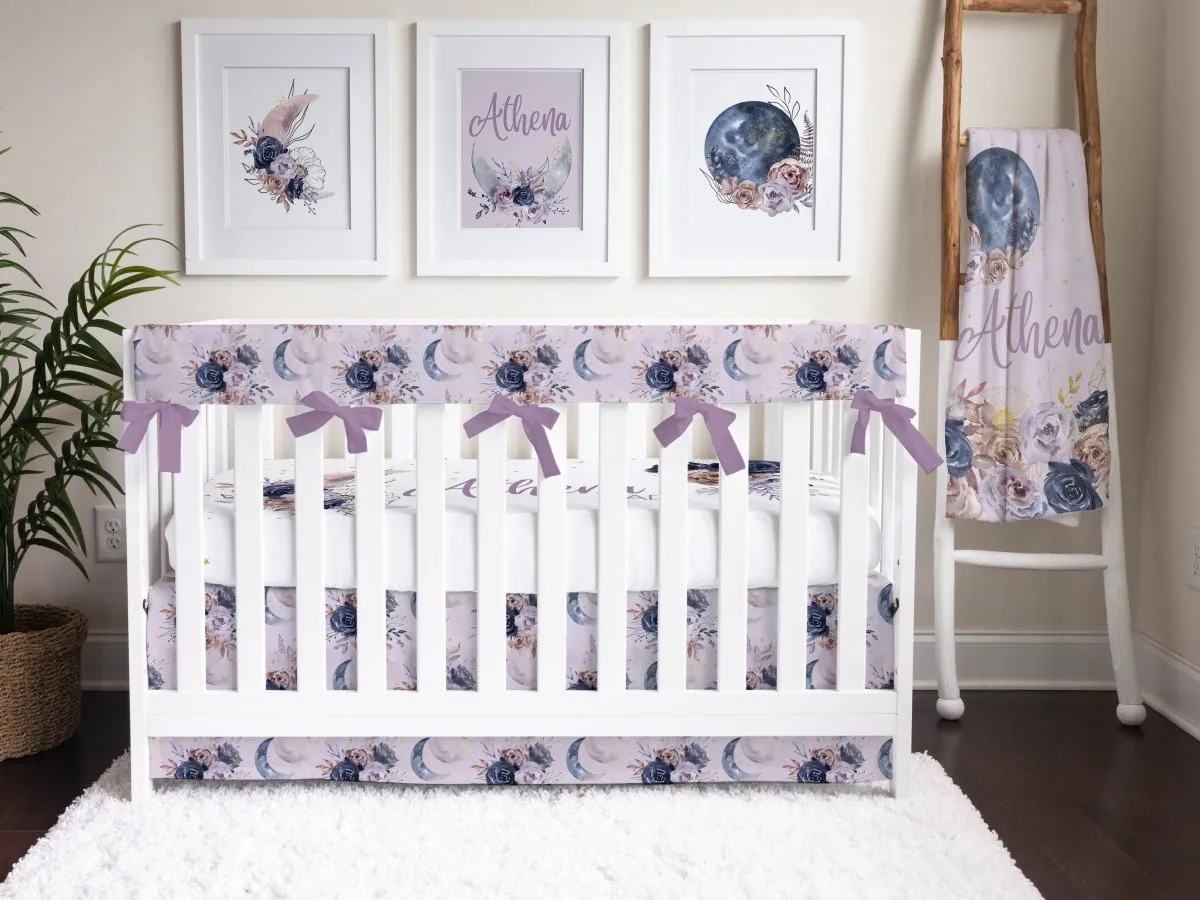 Floral Moon Purple Crib Skirt