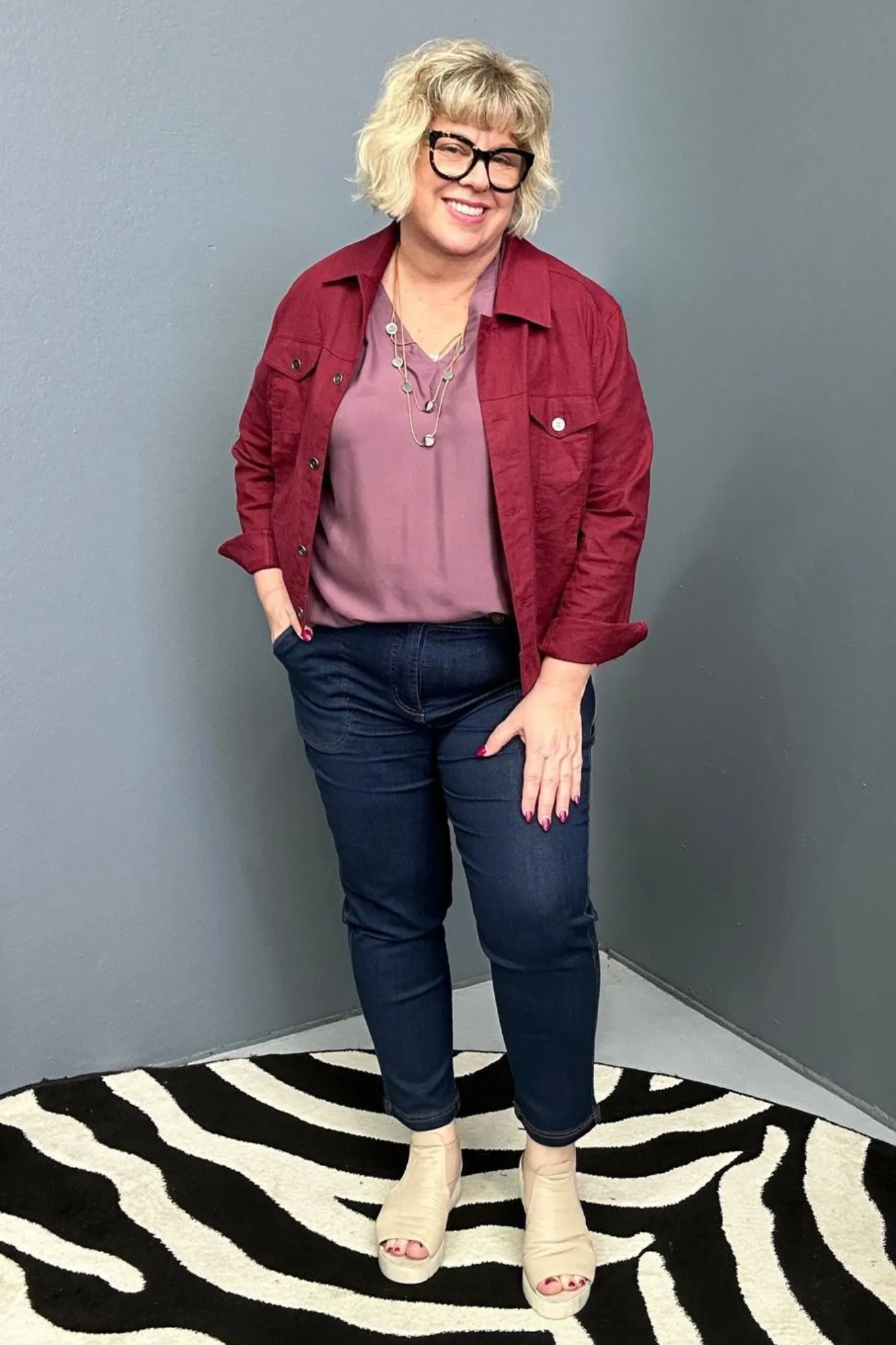 'FRANKIE' Stretch Linen Jacket - Plum