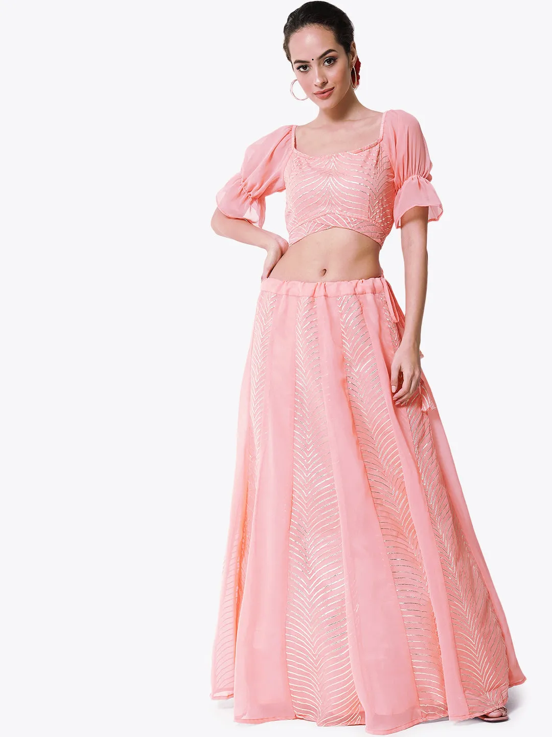 Georgette Gota Embroidered Kalidaar Skirt with Can-can