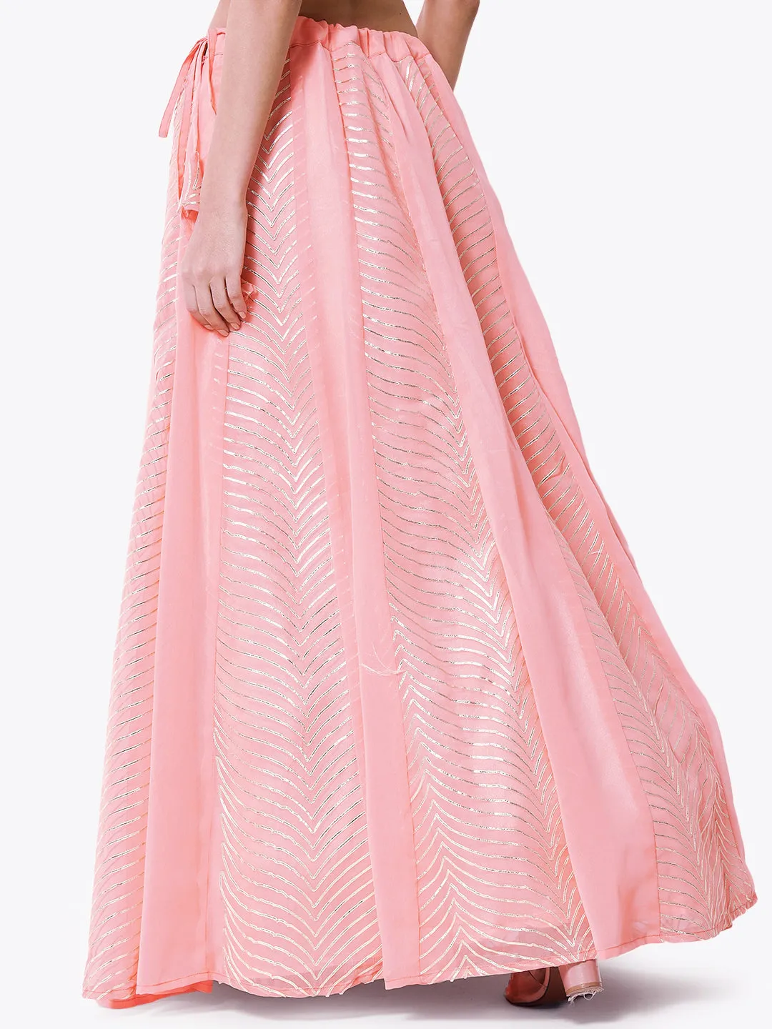 Georgette Gota Embroidered Kalidaar Skirt with Can-can