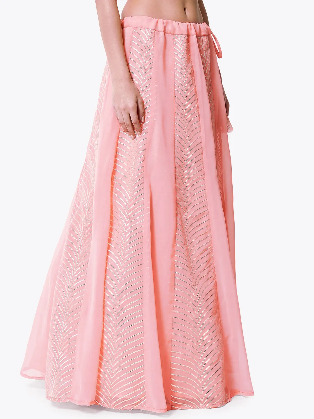 Georgette Gota Embroidered Kalidaar Skirt with Can-can