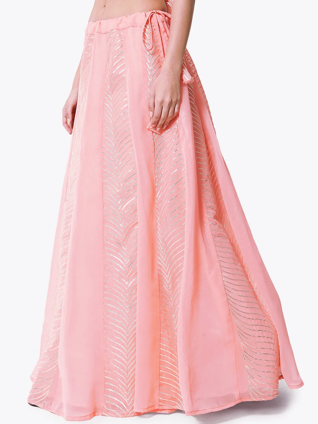 Georgette Gota Embroidered Kalidaar Skirt with Can-can