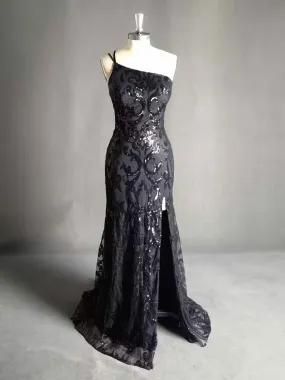 Gracelynn Stylish Black One Shoulder Prom Dresses