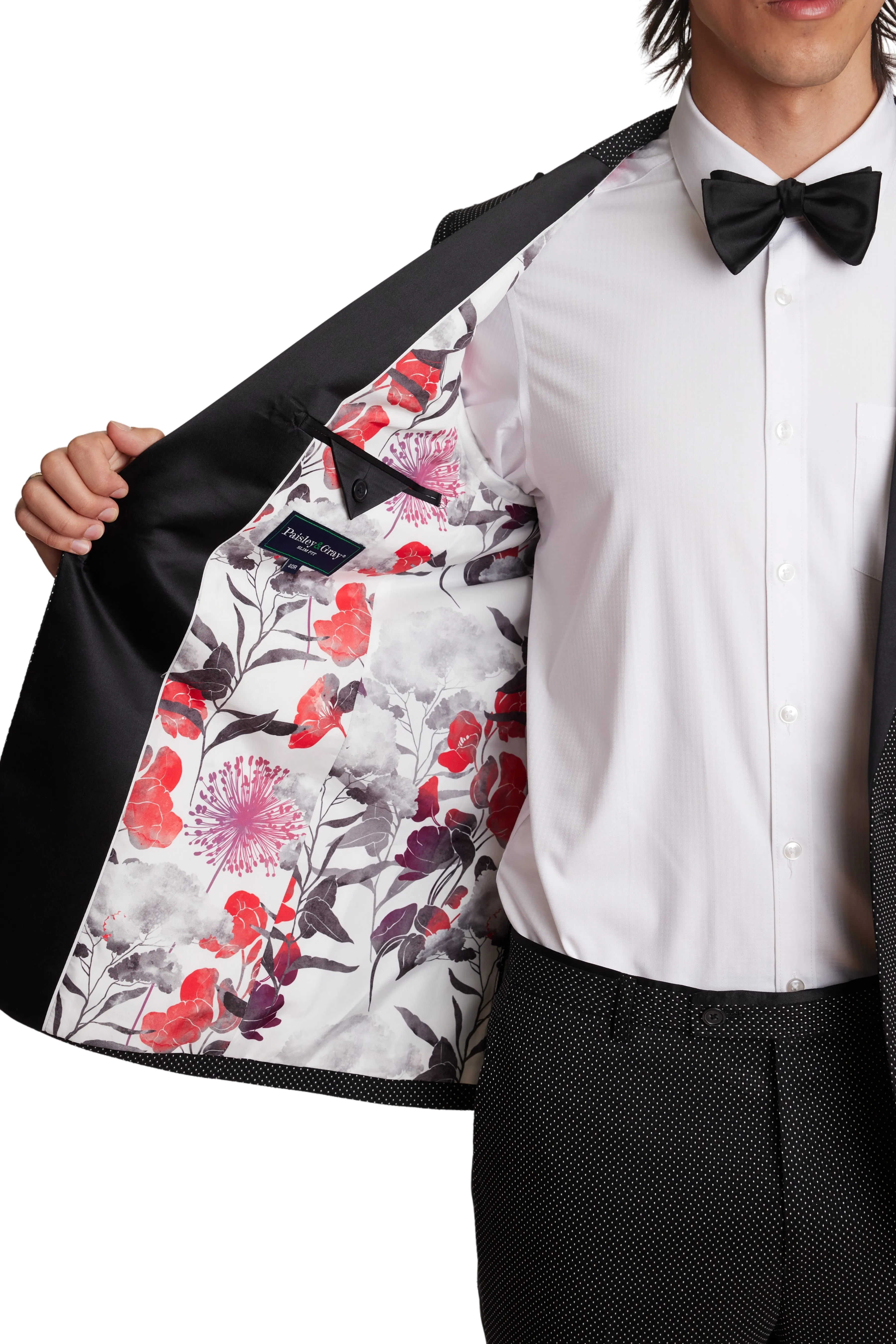 Grosvenor Peak Tux Jacket - slim - Black & White Dots