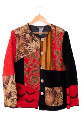 Indigo Moon Red Oriental Tapestry Blazer