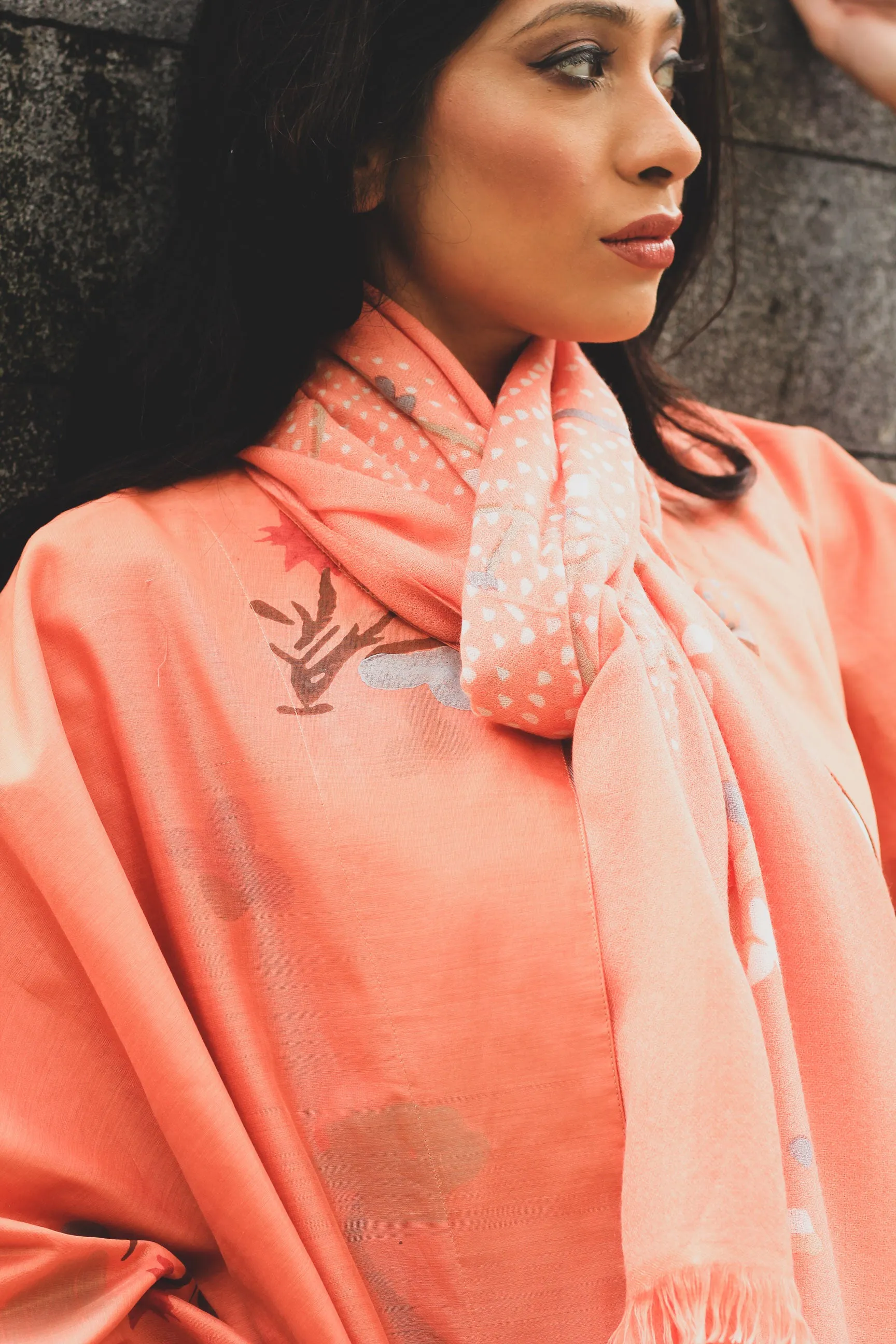 JACKET - ZEN GARDEN CHANDERI [COTTON-SILK MIX ]BLOCK PRINTED  CORAL