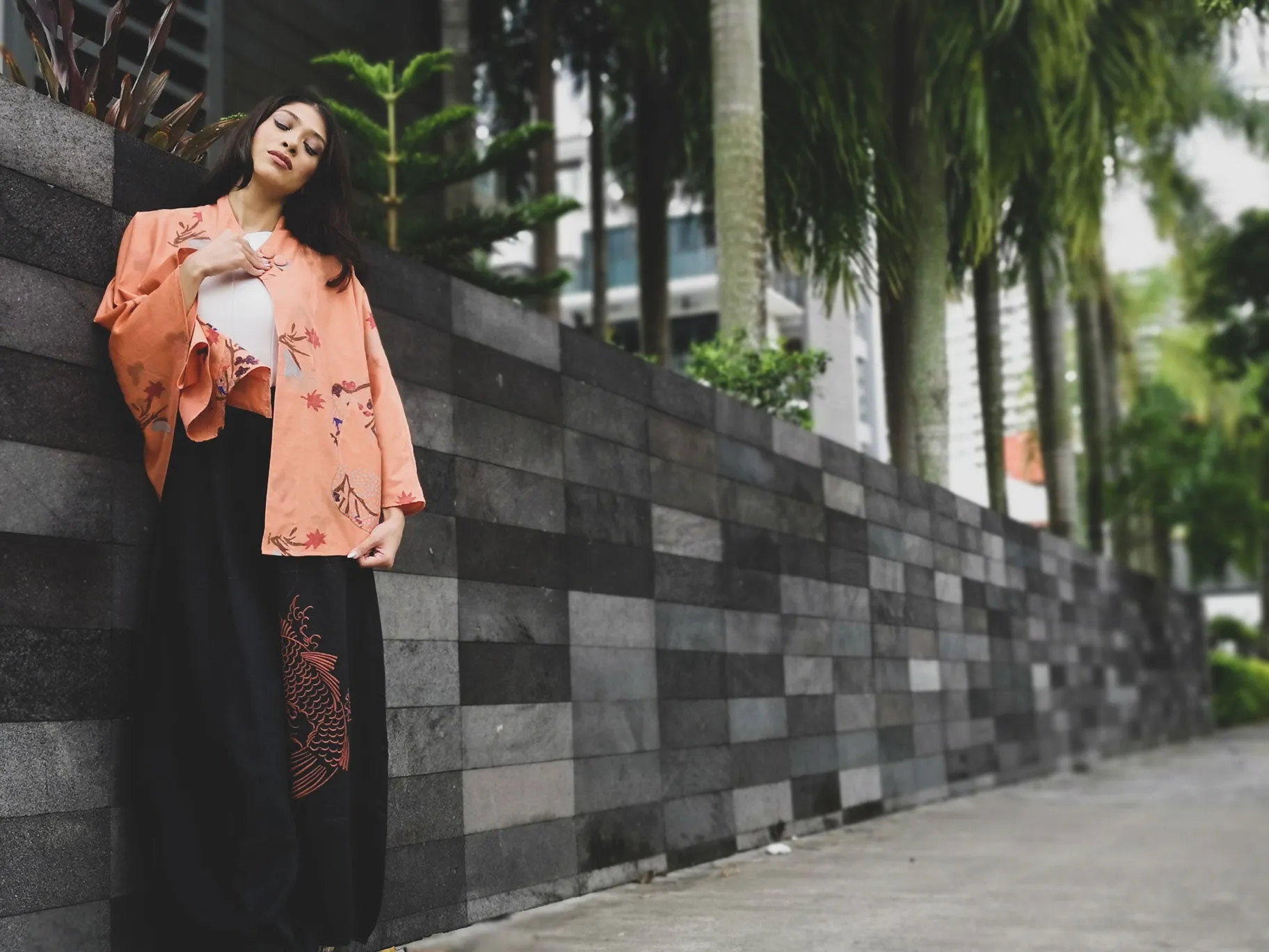 JACKET - ZEN GARDEN CHANDERI [COTTON-SILK MIX ]BLOCK PRINTED  CORAL