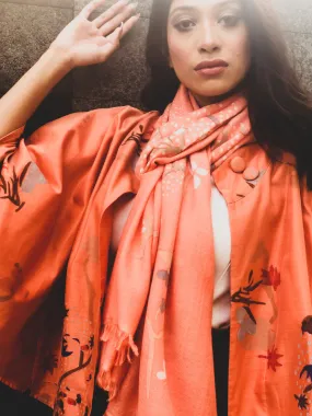 JACKET - ZEN GARDEN CHANDERI [COTTON-SILK MIX ]BLOCK PRINTED  CORAL