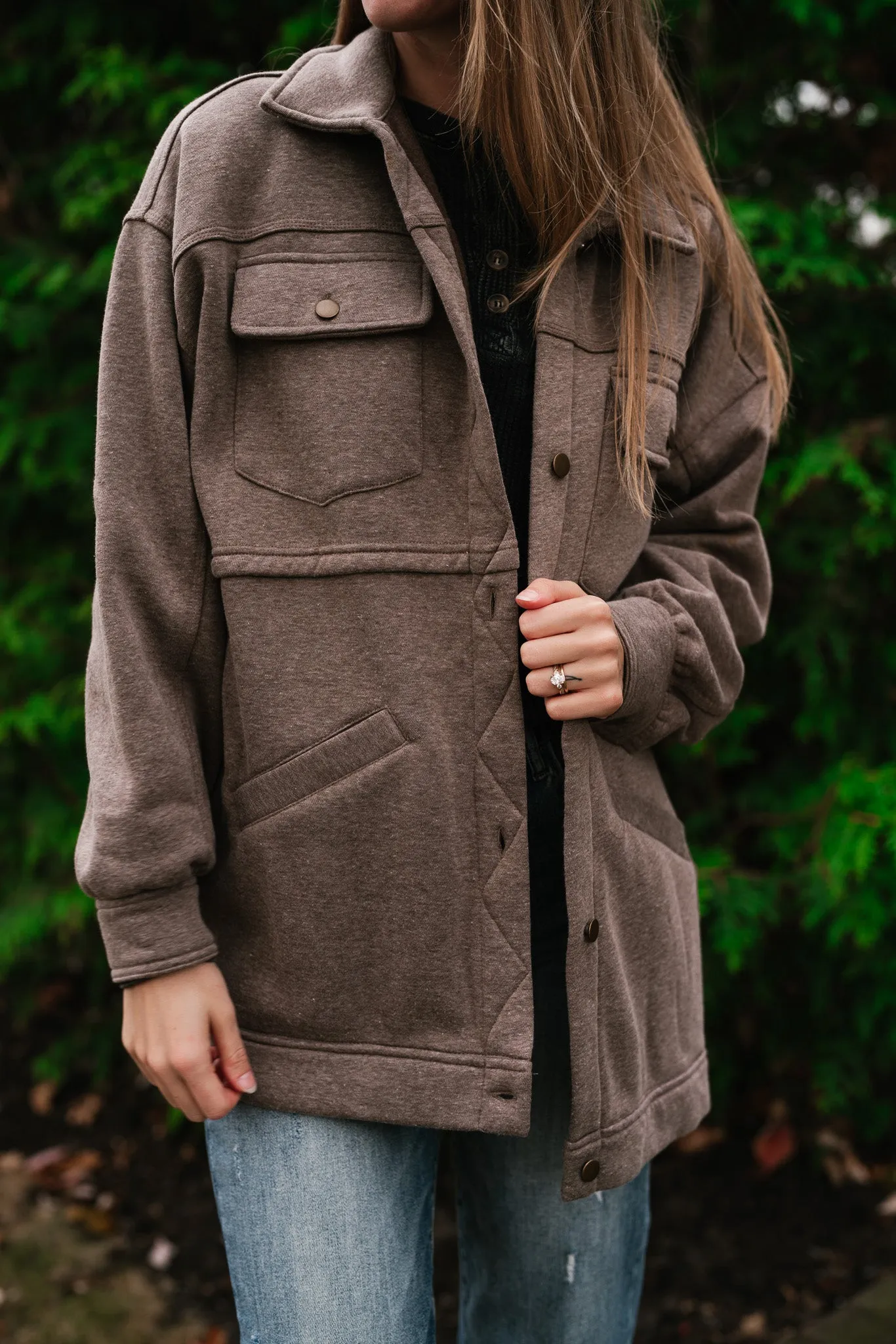 Just Warming Up Collared Shacket