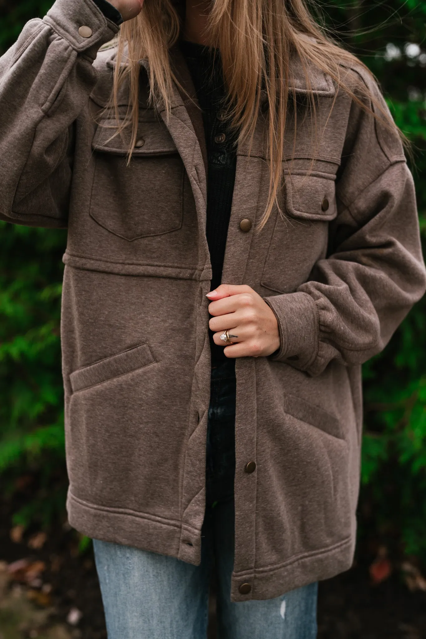 Just Warming Up Collared Shacket