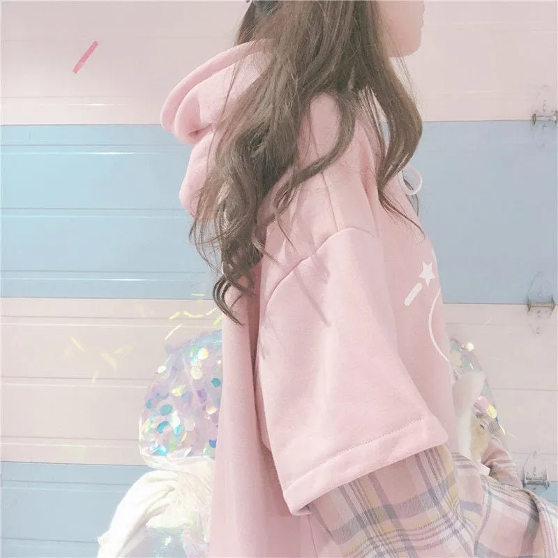 Kawaii Pink Long Sleeve Fake Two Piece Hoodies