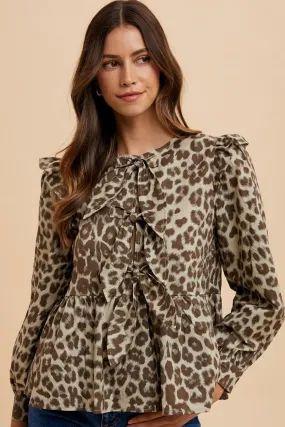 Leopard Print Tied Peplum Blouse