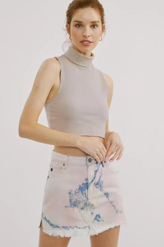 Light Denim Frayed Hem Skirt