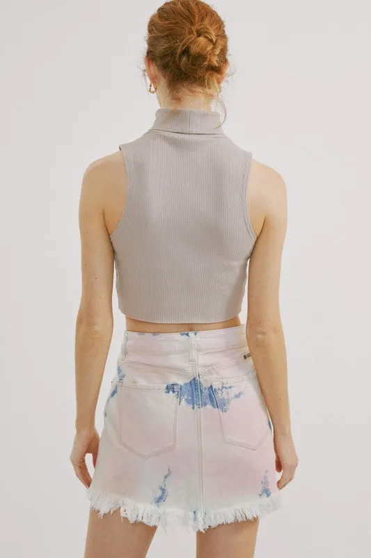 Light Denim Frayed Hem Skirt