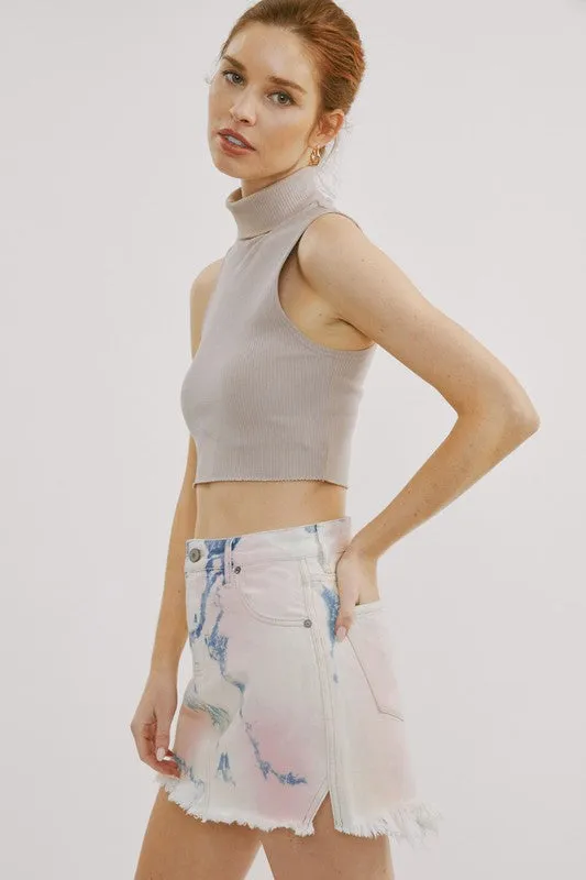 Light Denim Frayed Hem Skirt