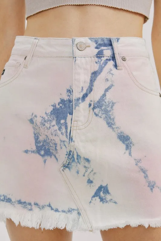 Light Denim Frayed Hem Skirt