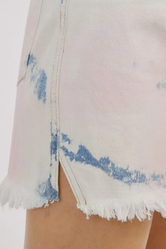 Light Denim Frayed Hem Skirt