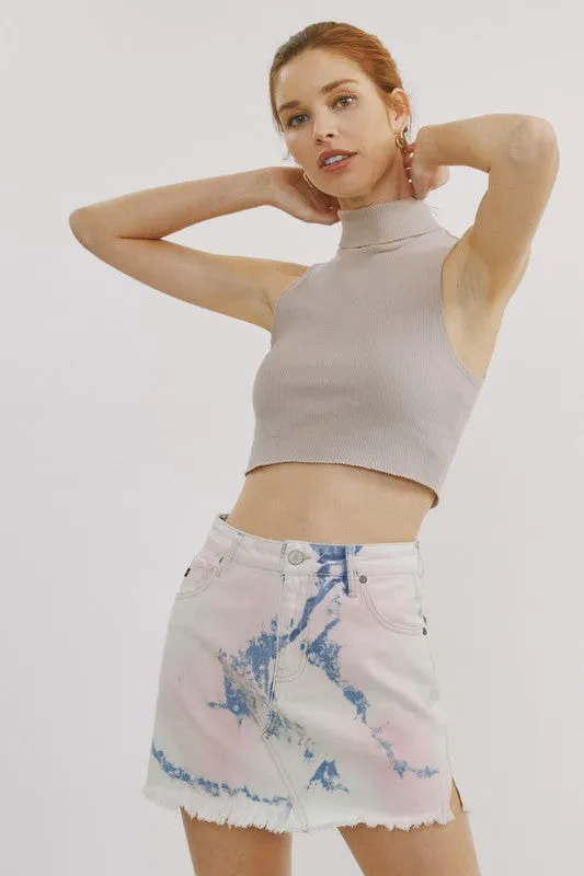 Light Denim Frayed Hem Skirt