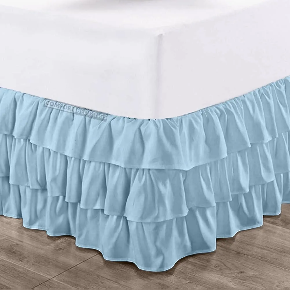 LUXURY LIGHT BLUE MULTI RUFFLE BED SKIRT