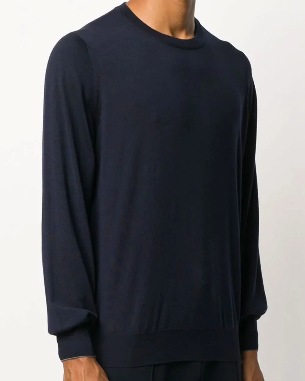 Navy Wool and Cashmere Crewneck Sweater